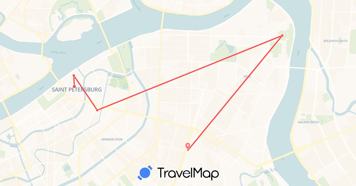 TravelMap itinerary: driving, hiking in Russia (Europe)